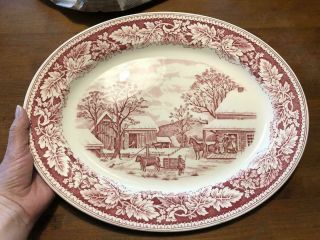 Vintage Homer Laughlin Currier & Ives Red Home To Thanksgiving 16 " Platter