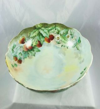 Antique T&v Limoges France Porcelain Hand Painted Artist Signed Strawberry Bowl