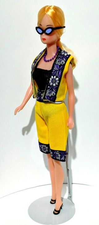 Mod Barbie Clone Doll Outfit: Yellow Embroidered Gaucho Vest OT Heels 3