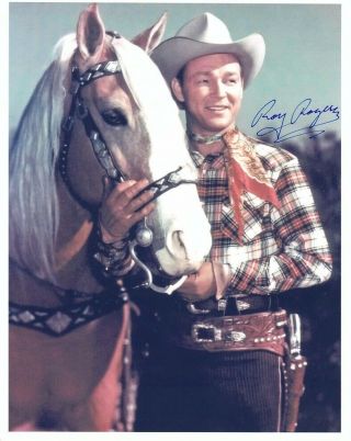 Roy Rogers Signed Western Cowboy And Trigger Color 8x10 W/ King Of The West