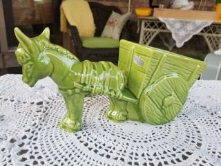 Rare Vintage Royal Haeger Green Horse Donkey Pulling Cart Ceramic 11.  25 " Planter