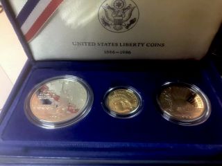 1886 - 1986 United States Silver Liberty 3 Coin Set Ellis Island Proof With
