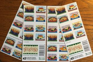 4 X Small Sheets/20 Ea.  80 Total Stamps Latin Food Delicioso Forever Us Postage