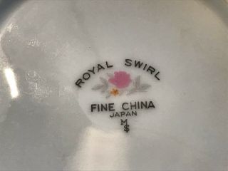 Set of EIGHT Royal Swirl China pink roses silver rim 5.  5/8 