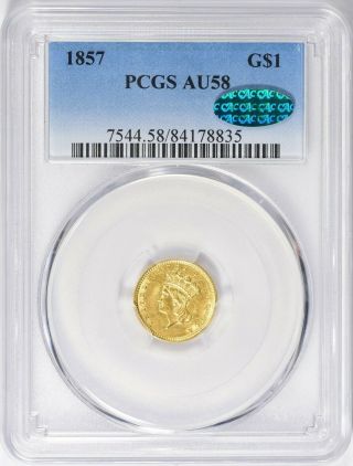 1857 Pcgs Cac Au58 $1 Gold Dollar Large Princess Head Type Coin About Unc