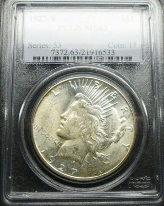 1927 - S Peace Dollar Pcgs Ms63 Old Blue Holder