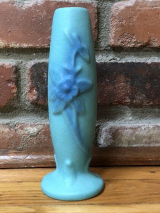 Vintage Van Briggle Art Pottery Columbine Bud Vase Ming Blue Turquoise Daffodil