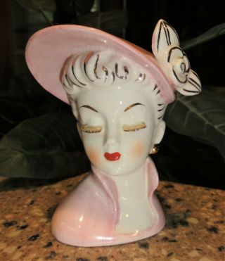 Vintage Irice Small 4 " Ladies Head Vase Pink With Gold Accents