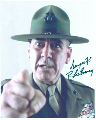 R Lee Ermey Signed Full Metal Jacket 8x10 W/ Gunny Sgt Intense Color Closeup