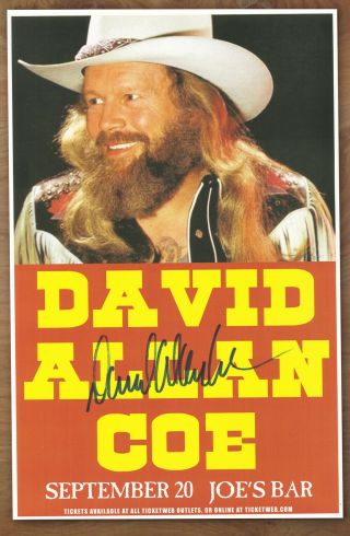 David Allan Coe Autographed Gig Poster Mona Lisa Lost Her Smile,  This Bottle
