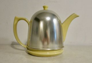 Vintage Hall Yellow Ceramic Teapot With Aluminum Cozy Made In Usa Cond