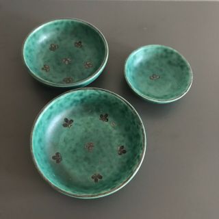 Vintage Euc Gustavsberg Argenta Porcelain Set Of 3 Dishes Wilhelm Kåge Sweden