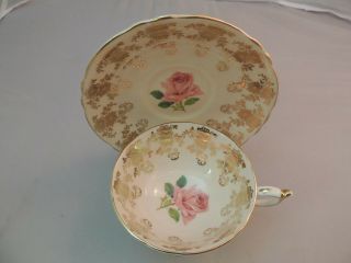 Paragon Tea Cup And Saucer Pink Cabbage Rose Gold Design