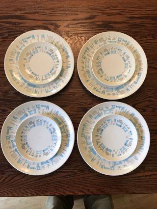Vintage Royal China Blue Heaven Atomic Mid Century Dinner & Bread Butter Plates