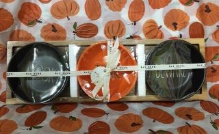 Rae Dunn 3pc Halloween Tasting Bowls Set Toxic Beware Spooky - Orange Black Tray