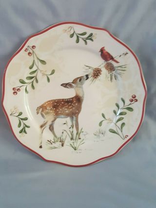 2 Winter Forest Fawn (Deer) & Cardinal Salad Plates by Better Homes & Gardens 2