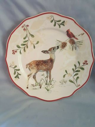 2 Winter Forest Fawn (Deer) & Cardinal Salad Plates by Better Homes & Gardens 3