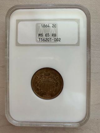 1864 2 Cent Piece.  Ngc Ms 65 Rb.