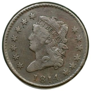 1814 S - 295 Plain 4 Classic Head Large Cent Coin 1c