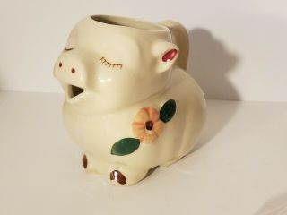 Shawnee Pottery Smiley Pig Creamer Pitcher With Peach Pink Flower Usa