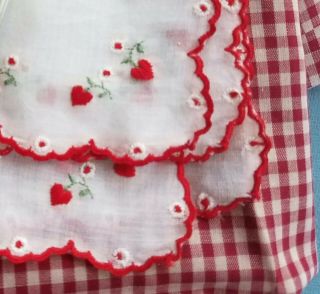 Antique Paper Doll Lace Trim VTG Hanky Embroidery Heart Red Quilt Gingham Fabric 3