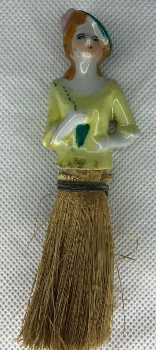 Unique Vintage Porcelain Half Doll Whisk Broom Clothes Brush Female