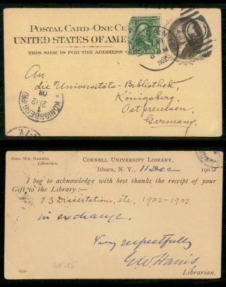 Mayfairstamps Us 1903 Ithaca Ny To Germany East Prussia Uprated Stationery Card