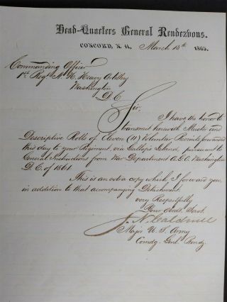 Hampshire Civil War: 1865 03/15 Major James N.  Caldwell Letter,  Concord,  Nh
