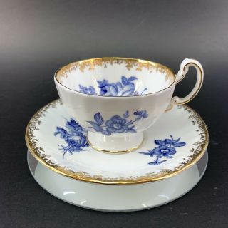 Vintage Aynsley Indigo Blue & Gold Teacup Saucer Bone China England Tea Cup