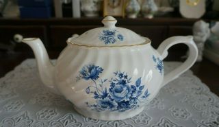 Vintage Arthur Wood And Son Blue Floral Staffordshire England Large Teapot 6317