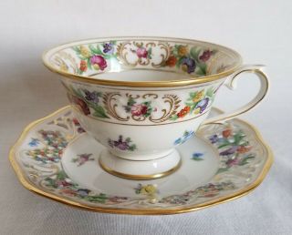 Schumann Bavaria Chateau Dresden Flowers Cup & Reticulated Saucer Germany Us Zon