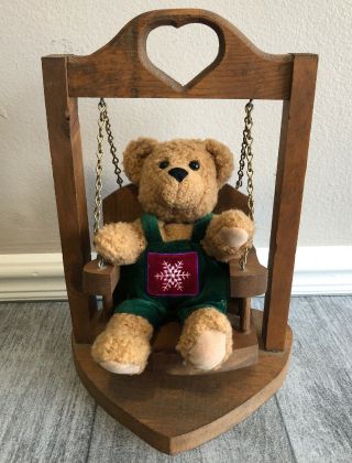 Wood Doll Teddy Bear Chair Swing 14” Tall Homemade Hallmark Bear