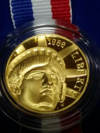 1986 W $5 Gold Dollar U.  S.  Liberty Commemorative Coin Proof 1/4 Oz Ounce