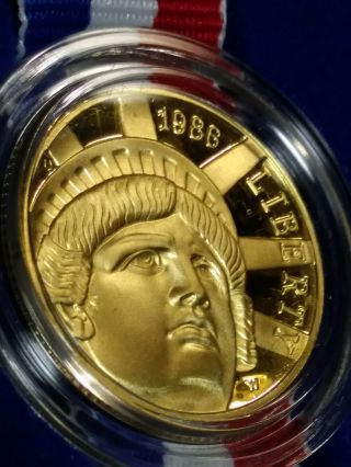 1986 W $5 GOLD DOLLAR U.  S.  LIBERTY COMMEMORATIVE COIN PROOF 1/4 OZ OUNCE 3