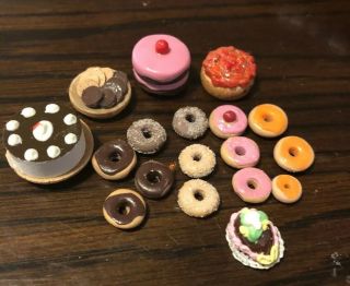 Fancy Pastries Cakes Tart Eclair Donuts Cookies Dollhouse Miniatures 1:12 23pcs