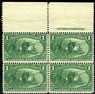 Sc 285 - 1898 Trans - Mississippi 1¢ Yellow Green - Block Of 4 - Nh