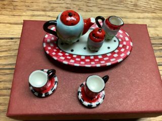 Dollhouse Miniature Tea Set - 1/12 McKenzie Childs Design Handmade 2