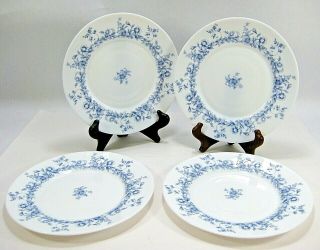 Arcopal France Glenwood Blue Floral White Milk Glass Set Of 4 Salad Plates
