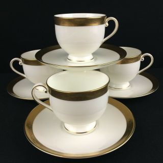 Set Of 4 Vtg Cups And Saucers Mikasa Crown Jewel Gold Fine China Encrusted Ak019