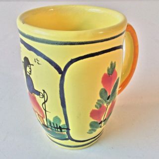 Hb Quimper Soleil Yellow Coffee Tea Mug Cup Handled Breton Man France Vtg