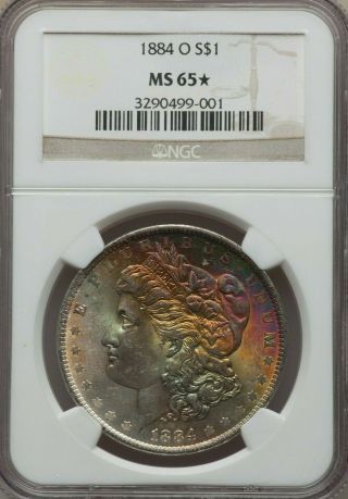 1884 - O $1 Morgan Dollar Ngc Ms65 Star - Colorful Rare Rainbow Toning