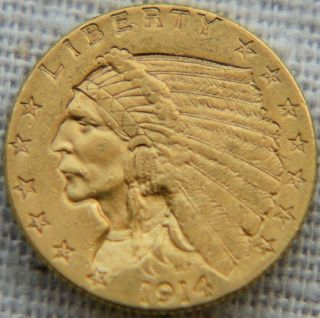 1914 Indian Head $2.  50 Gold Quarter Eagle | Scarce - Au - 499