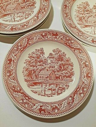 Set 6 Vintage Memory Lane Royal China Ironstone Red Pink Dinner Plates 1965 10 "