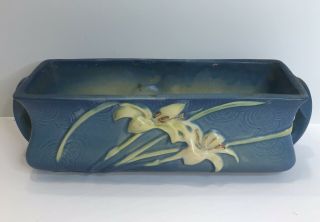 Vintage Roseville Pottery Zephyr Lily Blue Window Planter Box Usa With Handles