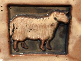 Vintage Primitive Mercer Moravian Pottery Tile Sheep Lamb Tile Bucks Co PA 3