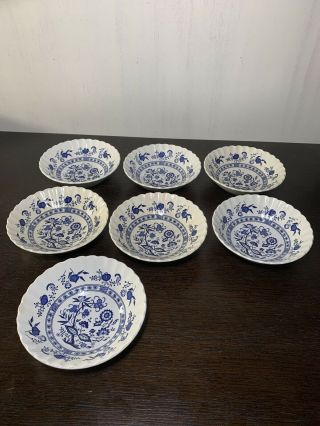 Set Of 7 - Vintage J & G Meakin England Blue Nordic 6 1/2 " Coupe Cereal Bowls