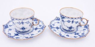 2 Cups & Saucers 1038 - Blue Fluted Royal Copenhagen Full Lace - Damages 3