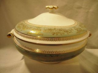 Wedgwood Gold Columbia Sage Green Covered Vegetable Dish