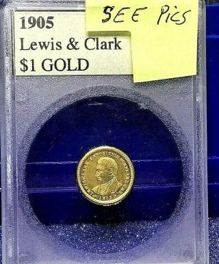 1905 Lewis & Clark Gold Dollar G$1 Classic Old Collectible Holder Ms - Details