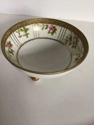 Antique Vintage Hand Painted Nippon Nut Bowl Raised Gold Footed